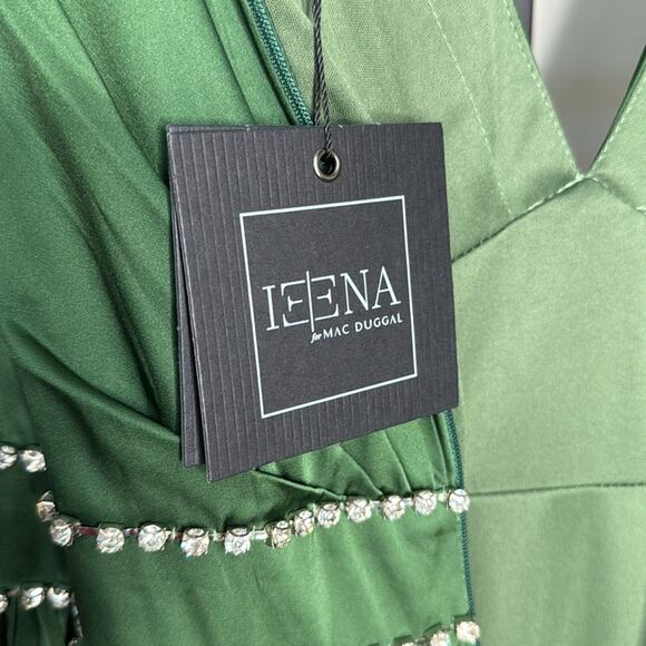 NWT IEENA for MAC DUGGAL 55702 Emerald Green Rhinestone Trim Puff Sleeve Gown - Picture 11 of 13